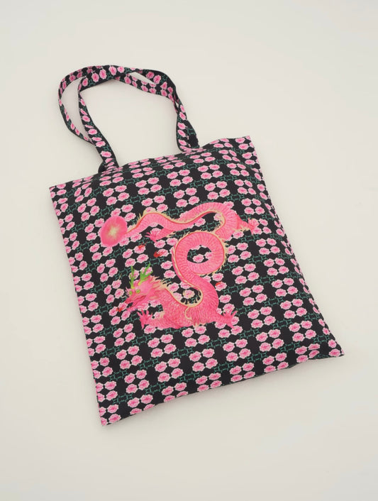 XI XING LE喜行乐: Pink Dragon Tote Bag粉龙环保袋