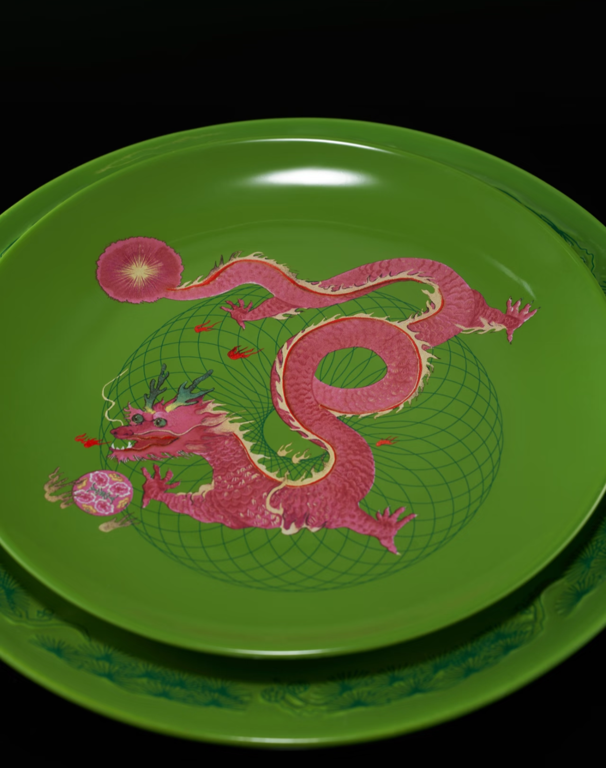 XI XING LE喜行乐：Set of 2 Plates Green Dragon 龙马精神套盘
