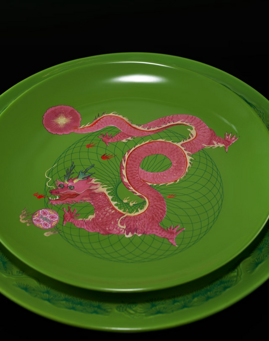 XI XING LE喜行乐：Set of 2 Plates Green Dragon 龙马精神套盘
