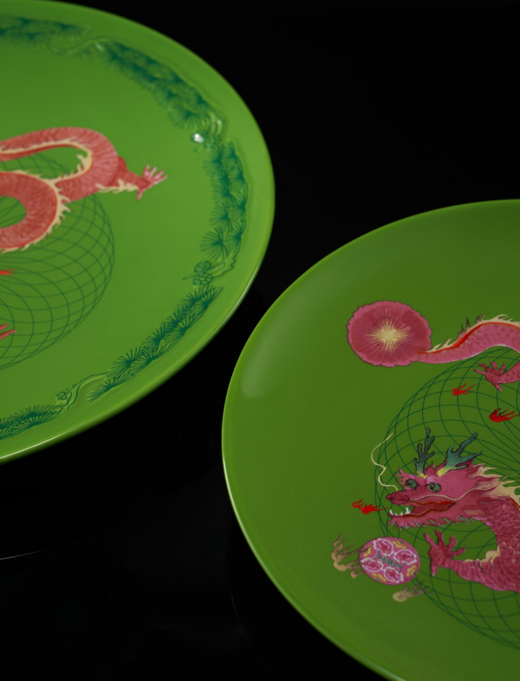 XI XING LE喜行乐：Set of 2 Plates Green Dragon 龙马精神套盘