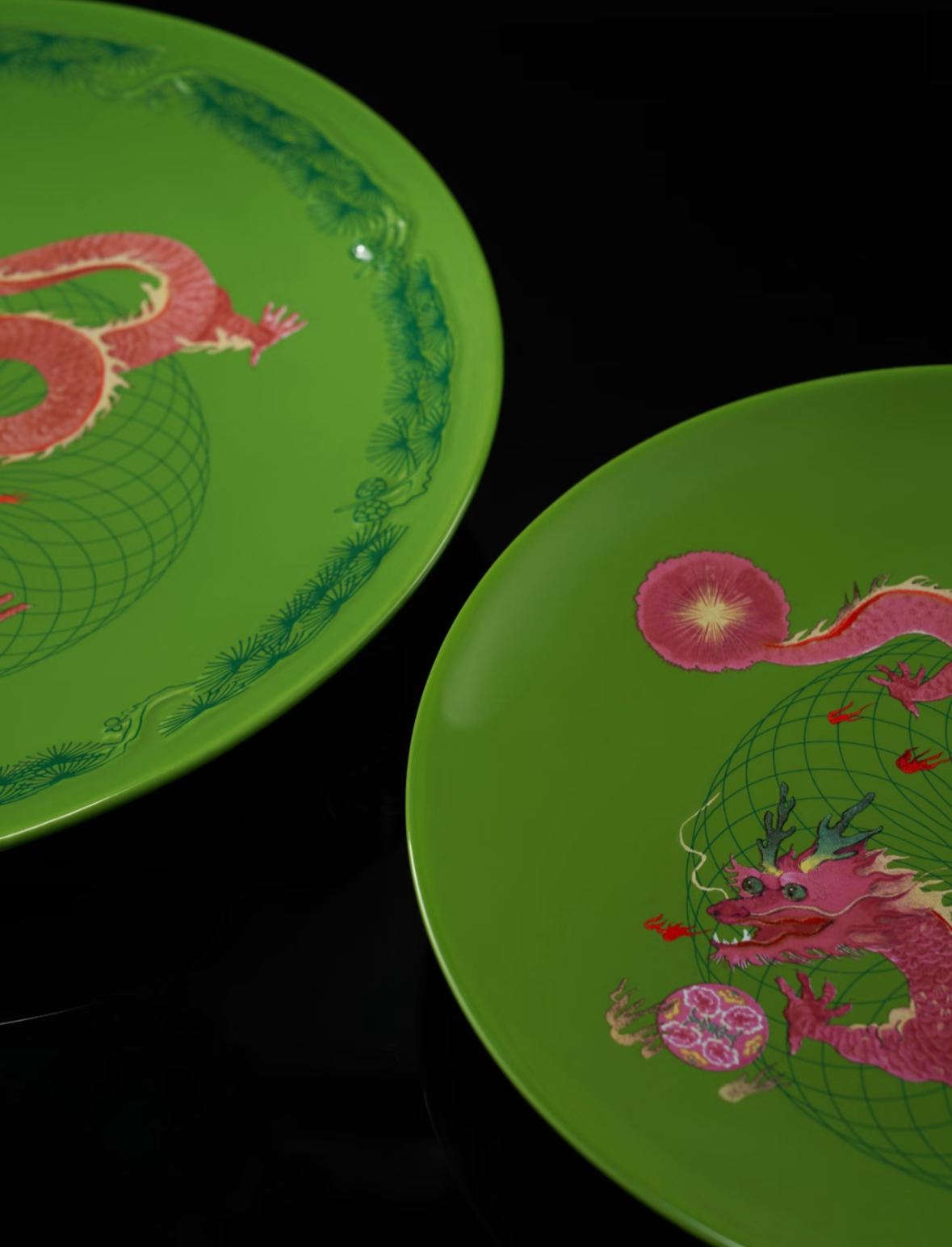 XI XING LE喜行乐：Set of 2 Plates Green Dragon 龙马精神套盘