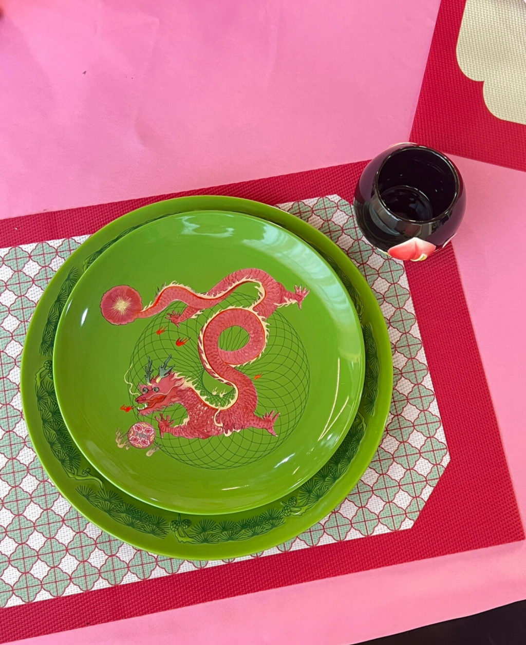 XI XING LE喜行乐：Set of 2 Plates Green Dragon 龙马精神套盘