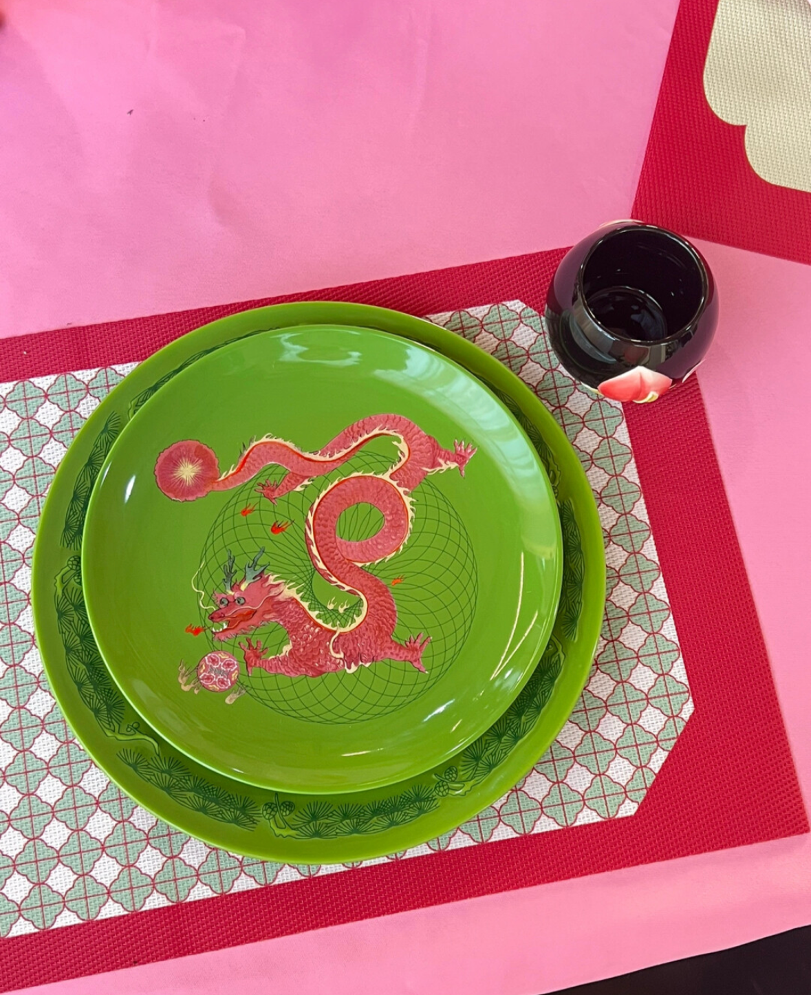 XI XING LE喜行乐：Set of 2 Plates Green Dragon 龙马精神套盘
