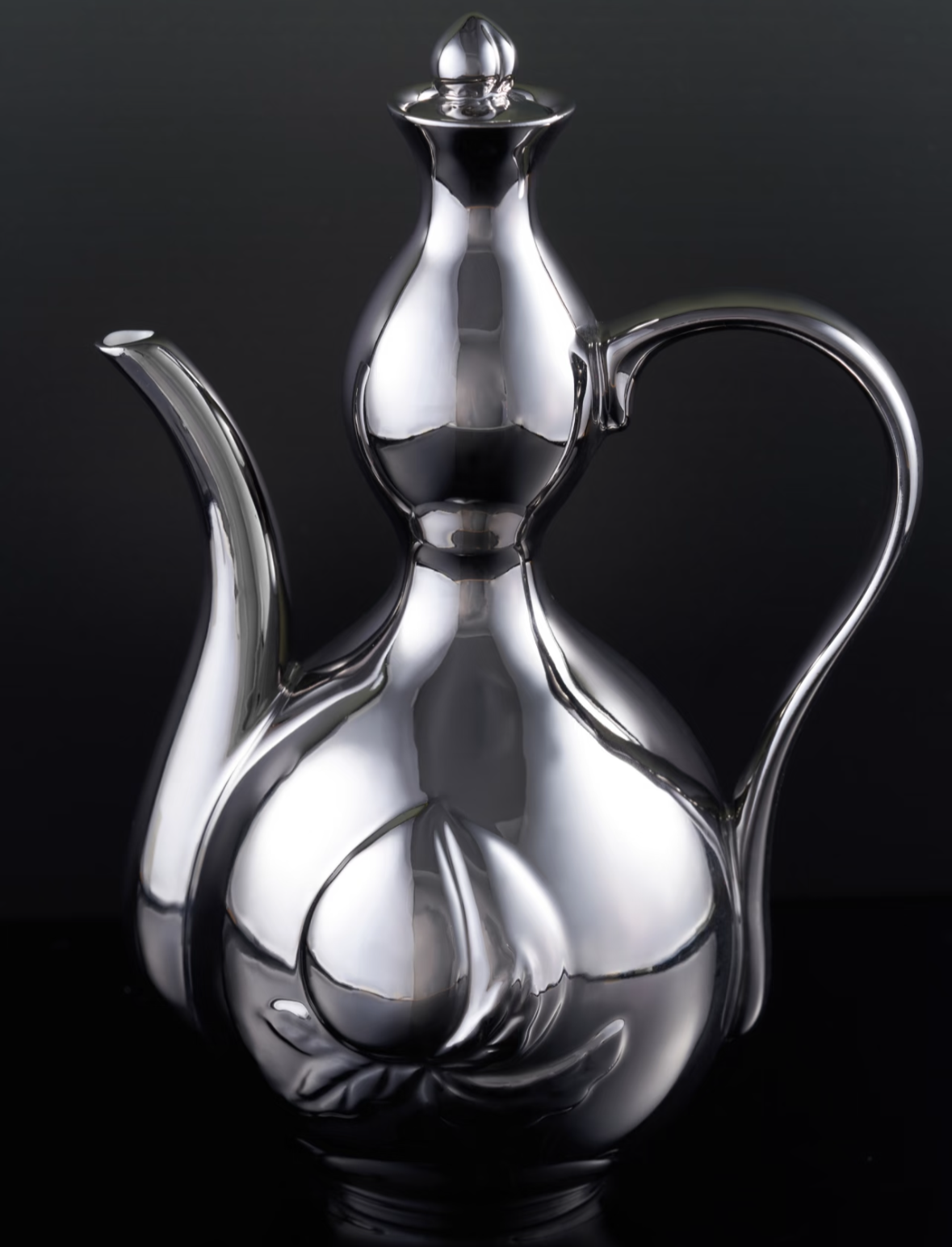 XI XING LE喜行乐： Silver Peach Flagon 千杯不醉福禄桃酒壶银色
